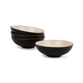 Ceramic Bowl Set Of 4 Pieces For Snacks - 13cm, Black Ivory | Dessert Bowl With Glossy Finish - Premium Stoneware | Microwave Safe Halwa Plates